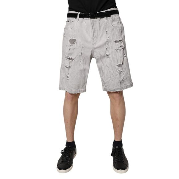 Dolce & Gabbana Ripped Denim Shorts Distressed Men Gray